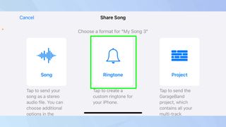 GarageBand Ringtone option highlighted