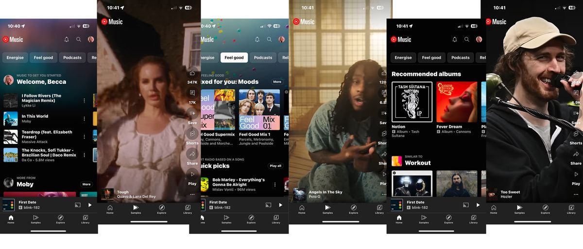 Screenshots of the youtube music app on ios