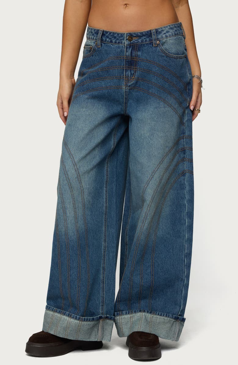 Cuffed Seamed Low Rise Baggy Jeans
