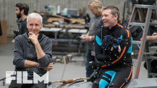 James Cameron and Sam Worthington on the set of Avatar 2