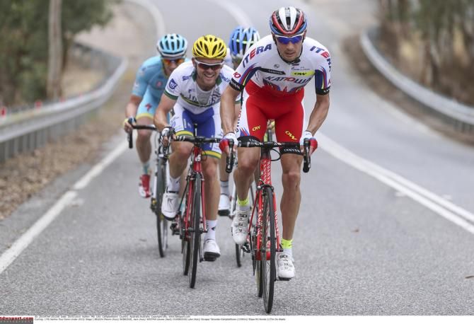 Maxim Belkov (Katusha) taking a turn on the front of the breakaway