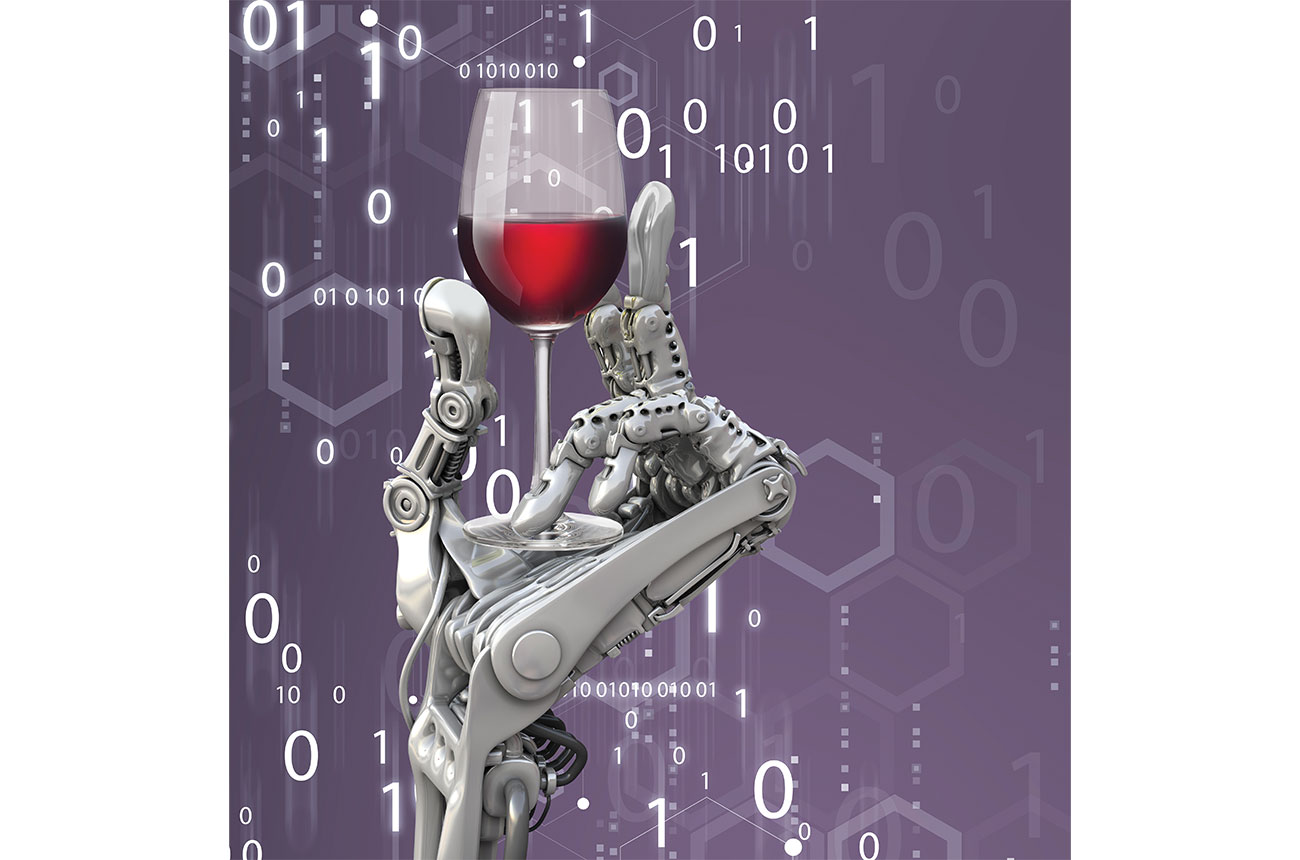 Graphic of wine glass in robotic hand