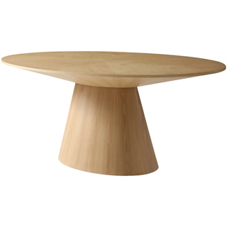 Minimalist white oak dining table in oval shape from Wayfair.