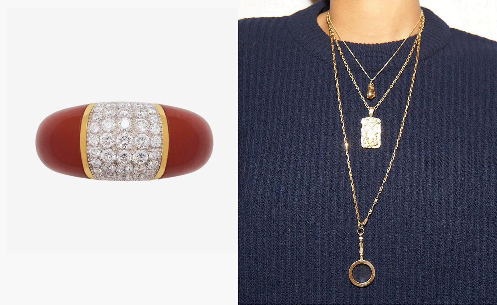 Jewellery by Ilaria Icardi, as still life and also around model&#039;s neck