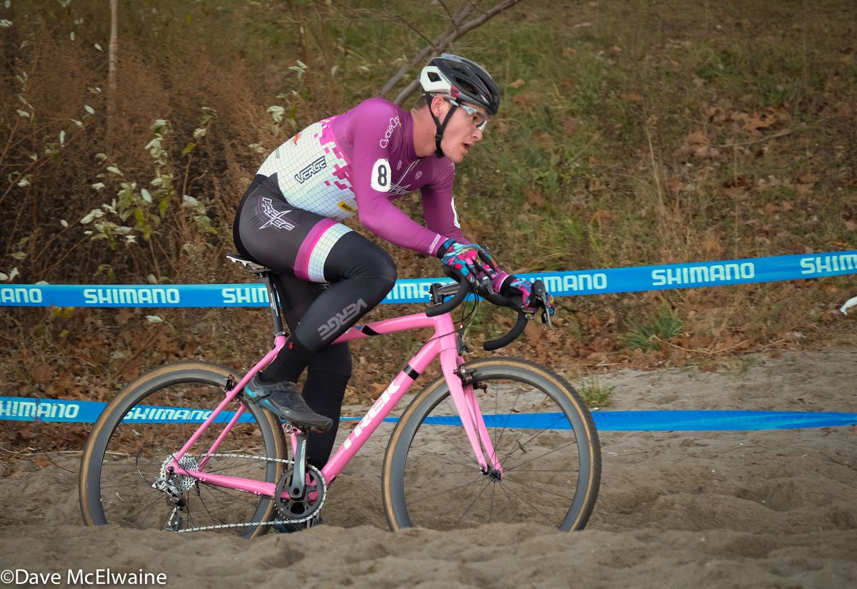 Peter Goguen (Race CF) riding in deep sand on the beach