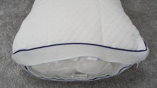 Premium nectar pillow with zip open to reveal filling