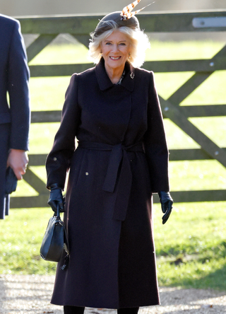 Camilla, Queen Consort attends the New Year's Day service at the Church of St Mary Magdalene on the Sandringham estate on January 1, 2023 in Sandringham, Norfolk