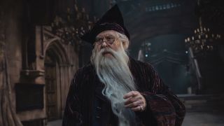 John Lithgow's Dumbledore with long grey beard in Harry Potter and the Philosopher's Stone