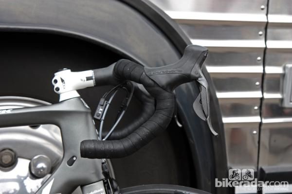 The handlebar setup of pro cycling legend Jens Voigt (RadioShack-Nissan-Trek).
