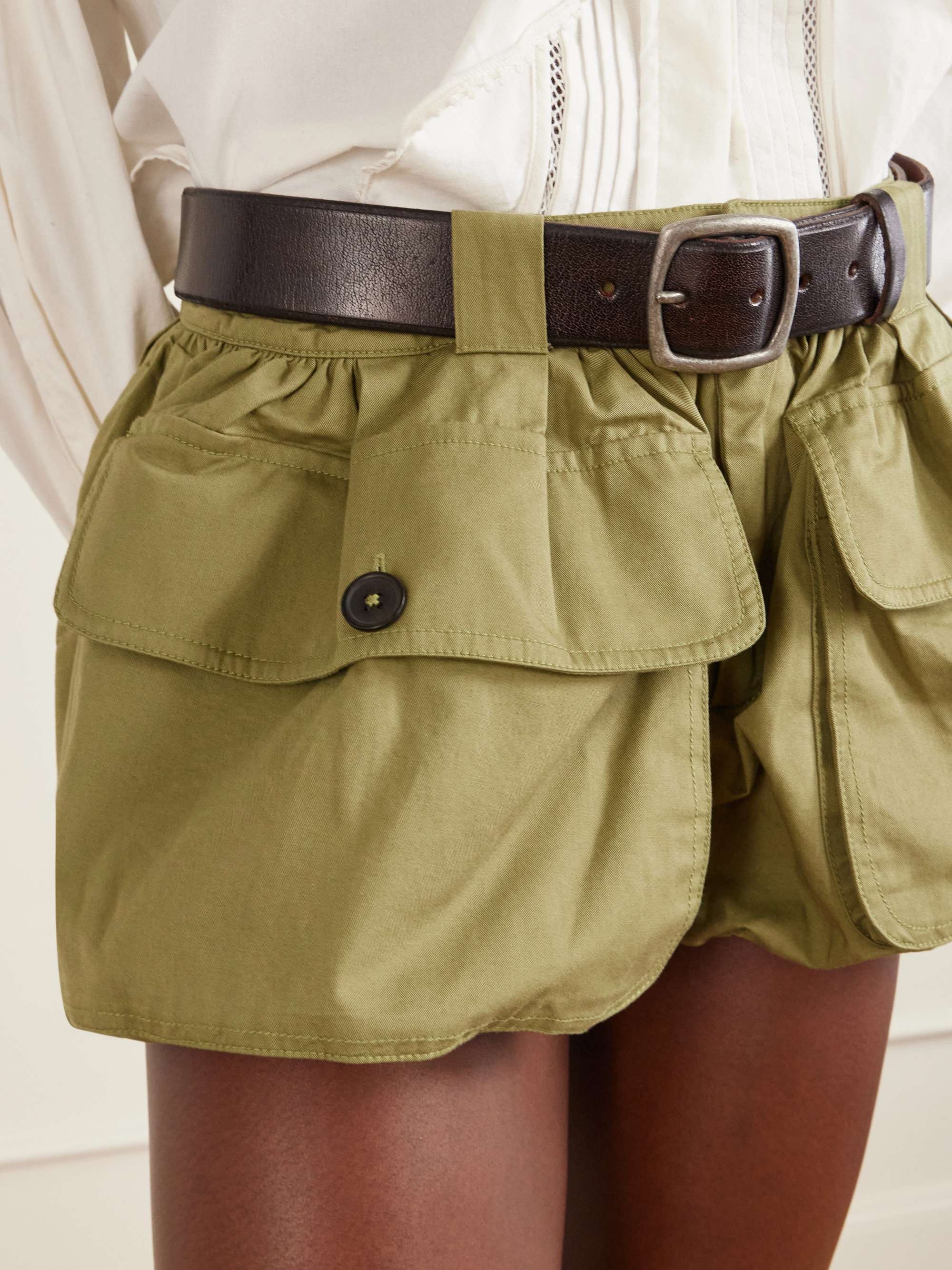 Andrea Belted Cotton-Twill Shorts