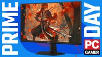 An AOC gaming monitor on a blue Prime Day deals image