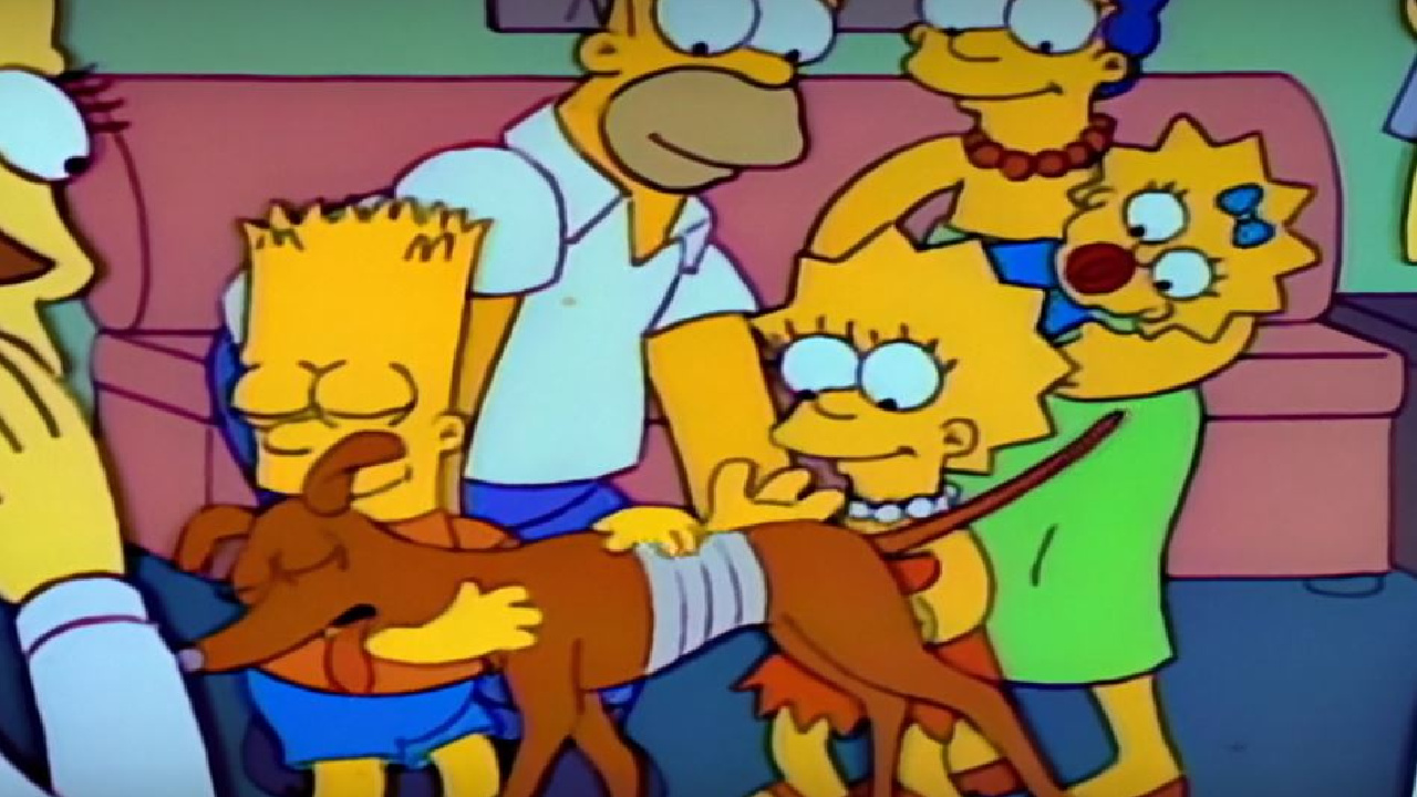 Santa's Little Helper and the Simpson family in The Simpsons.