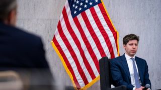 Sam Altman in front of the American flag