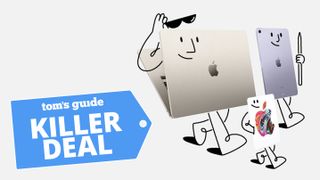 MacBook iPad and Apple Gift card with animated legs and Tom's Guide killer deals logo