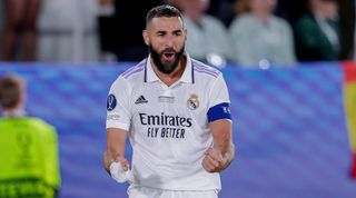 Ballon d'Or 2022 | Karim Benzema of Real Madrid celebrates 2-0 during the UEFA Super Cup match between Real Madrid v Eintracht Frankfurt at the Olympic Stadium Helsinki on August 10, 2022 in Helsinki Finland