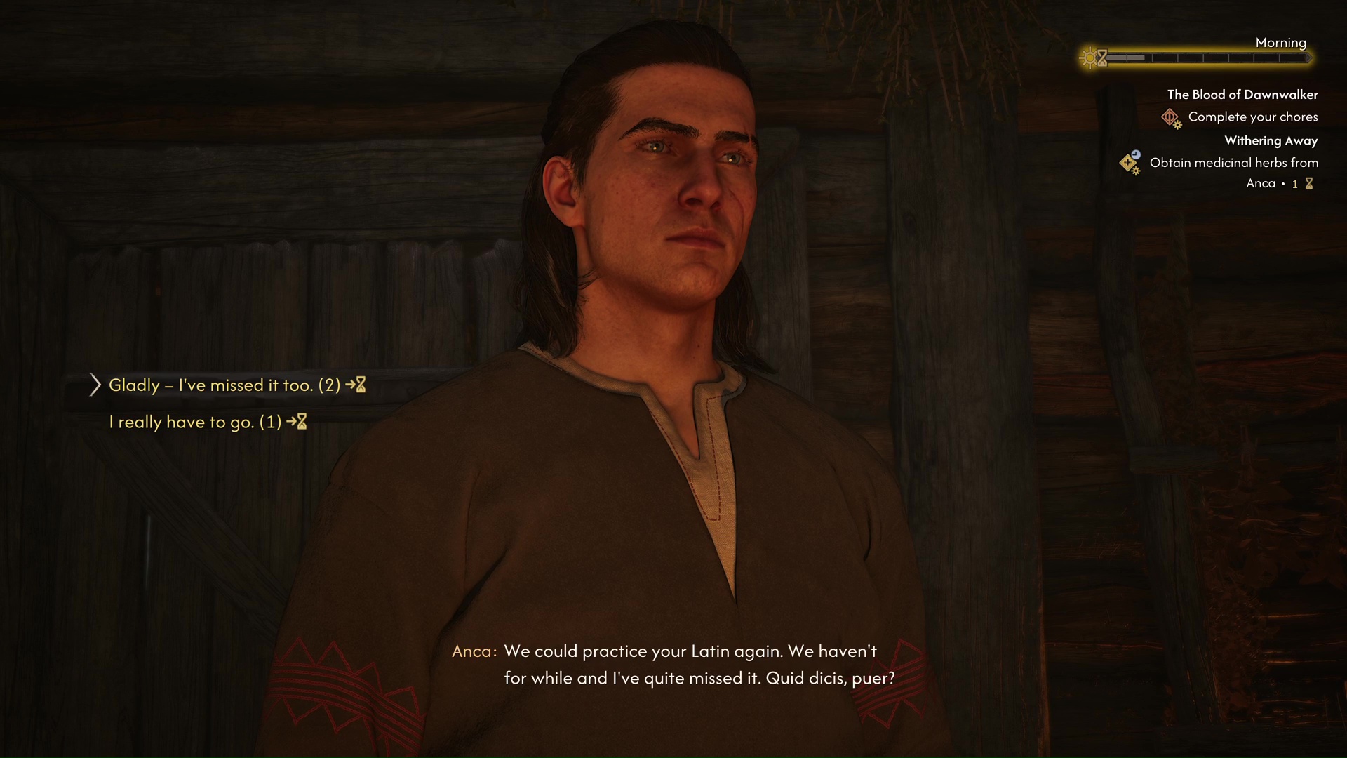 The choice between staying with Anca to learn Latin or going in The Blood of Dawnwalker