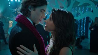 Dustin Milligan as Jack Snowman and Lacey Chabert as Kathy Barrett in Hot Frosty