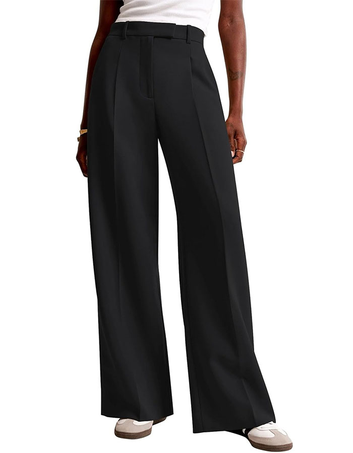 Nimin Women Wide Leg Pants High Waisted Fashion Trendy Dressy Work Trousers Business Casual Pants With Pockets Black