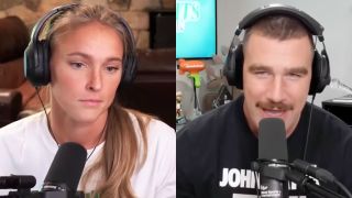 Kyle and Travis Kelce speaking on New Heights podcast.