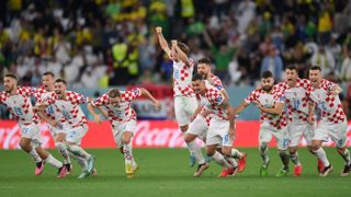 Croatia celebrate their shoot-out victory over Brazil