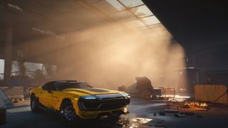 Cyberpunk 2077 nomad lifepath - A garage full of cars in dusty sunlight
