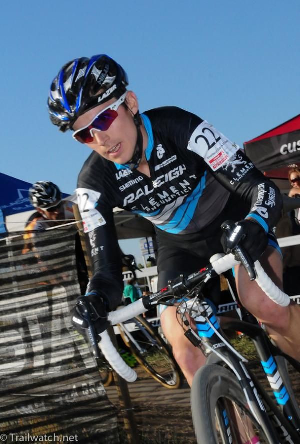 Allen Krughoff (Raleigh Clement) cornering with two laps to go