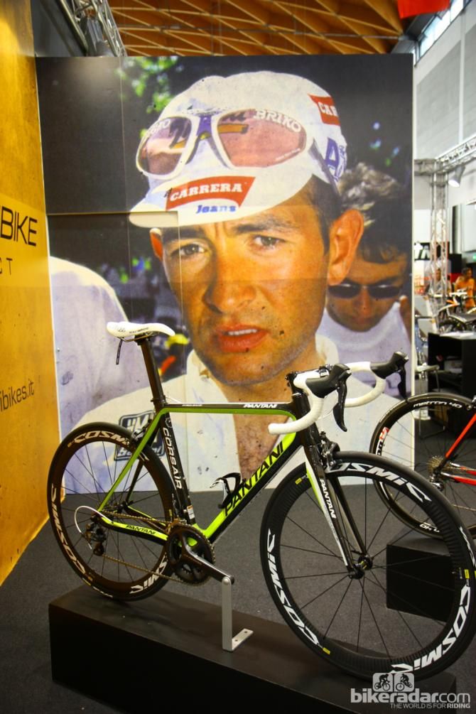 An image of a very young Marco Pantani graced the Carrera booth &mdash;&nbsp;with a couple of Pantani-branded bikes
