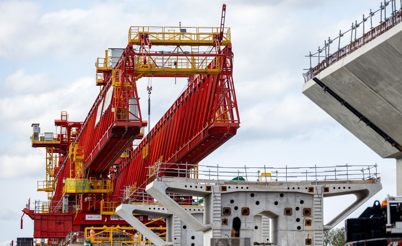 A launching girder used during the construction of the Colne Valley Viaduct for the HS2 high-speed rail link