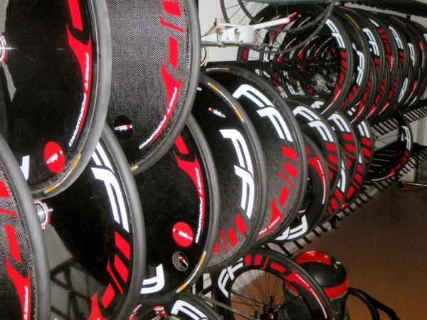 The team has around 40 deep dish wheels for time trials