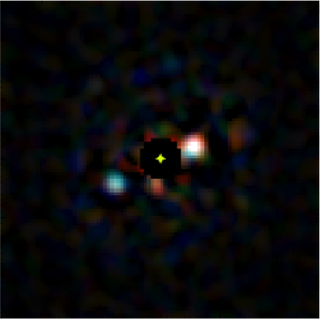 A simulation of what data from Project Blue might look like — a blue dot indicating the distant light of a potentially Earth-like planet around Alpha Centauri; the first such direct view.