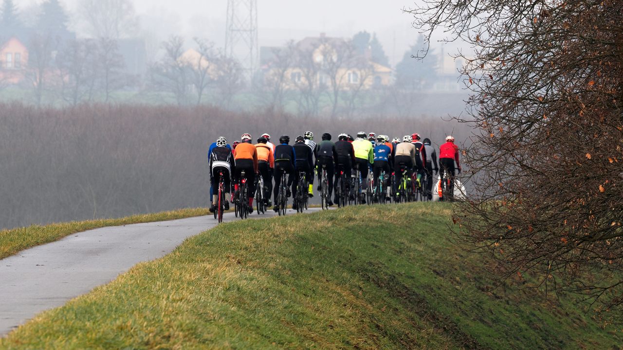 cyclists on a winter bike ride