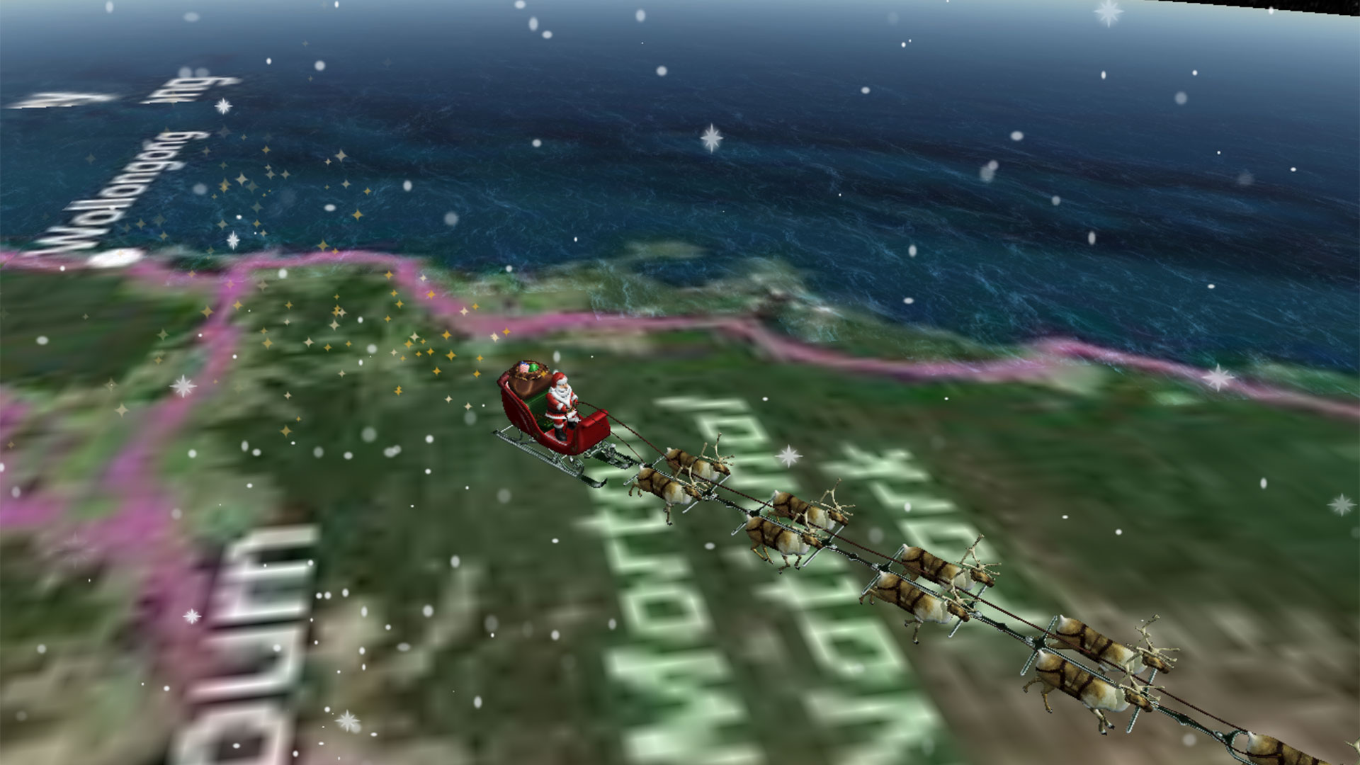 Santa travelling over Australia on the NORAD santa tracker
