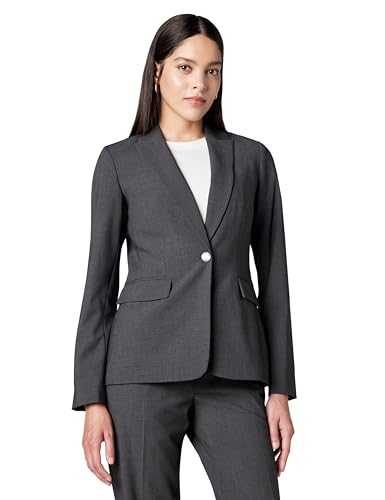 Calvin Klein Women's One Button Lux Suit Blazer, Charcoal, 12