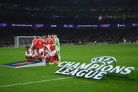 A general view as players of Arsenal pose for a team photograph