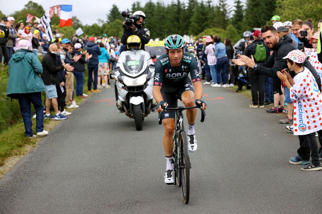LANDERNEAU FRANCE JUNE 26 Ide Schelling of The Netherlands and Team BORA Hansgrohe in the Breakaway during the 108th Tour de France 2021 Stage 1 a 1978km stage from Brest to Landerneau Cte De La Fosse Aux Loups 176m LeTour TDF2021 on June 26 2021 in Landerneau France Photo by Tim de WaeleGetty Images
