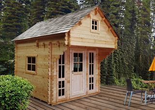 cabin style backyard office shed