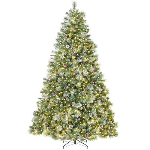 Best Choice Products 7.5ft Pre-Lit Scotch Pine Christmas Tree, Premium Frosted Pre-Decorated Artificial Holiday Decor W/ 1,320 Branch Tips, 2-In-1 White and Multicolor Led Lights, Cordless Setup