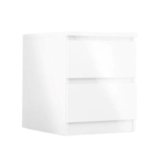 A white nightstand with two drawers