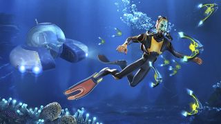 A scuba diver swimming underwater