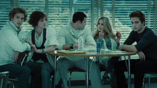 The Cullens sitting together in cafeteria in Twilight