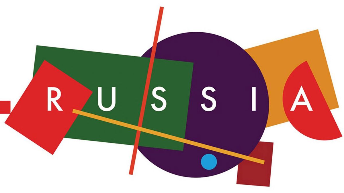 &quot;Russia&quot; surrounded by bright geometric shapes