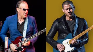 LEFT: Joe Bonamassa at Lumen Field on May 15, 2024 in Seattle, Washington. RIGHT: Nick Jonas onstage at the 51st Academy of Country Music Awards at MGM Grand Garden Arena April 3, 2016 in Las Vegas 