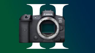 Mockup of the Canon EOS R5 Mark II, against a colorful background