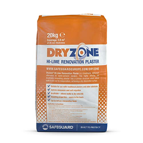 Dryzone Hi-Lime Renovation Plaster 20kg &amp;ndash; Breathable Natural Lime Plaster for Damp Walls, Controls Salt Migration, Suitable for Traditional &amp;amp; Older Buildings