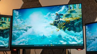 Monoprice Dark Matter 24-inch monitor with a Zelda Tears of the Kingdom background