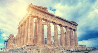 Remains of the Parthenon, one of the buildings on the acropolis of Athens. 