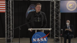 SpaceX founder Elon Musk spoke at the welcoming ceremony for Demo-2 astronauts Doug Hurley and Bob Behnken held on Aug. 2, 2020.