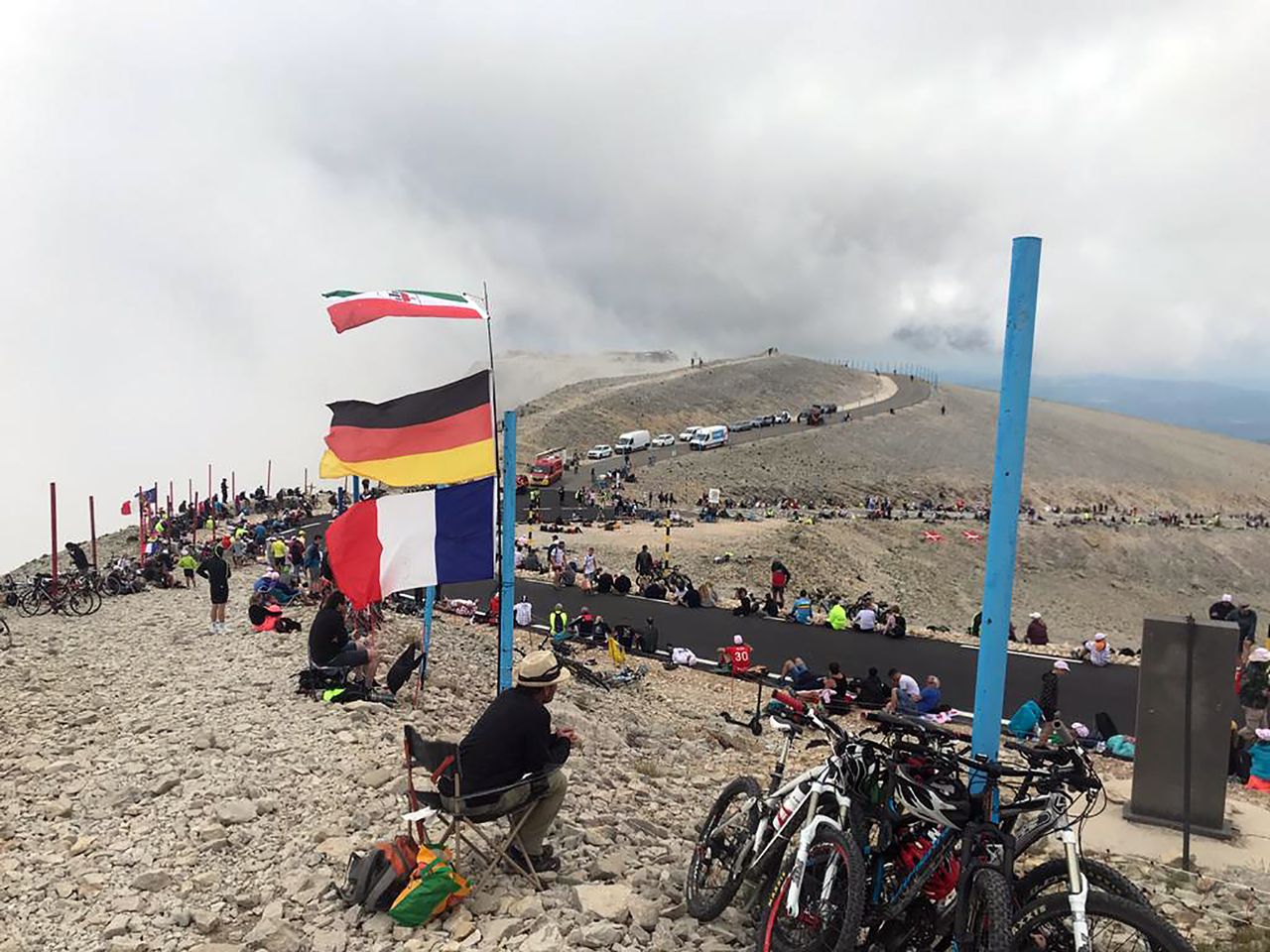 Fans on Mont Ventoux await the peloton