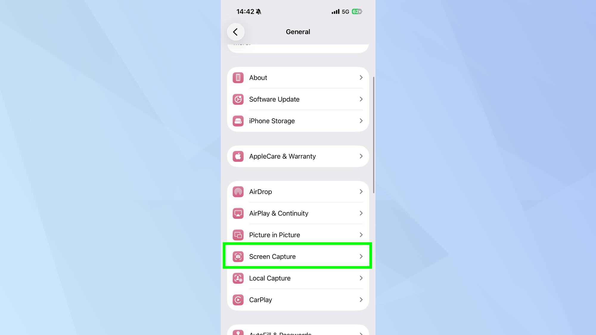 iPhone general settings