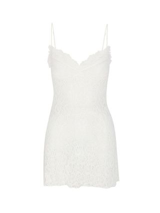 a short white lace tank dress